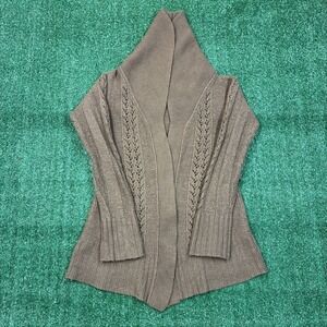 Express Cardigan Sweater Brown Open Front Shawl Collar Pointelle Knit